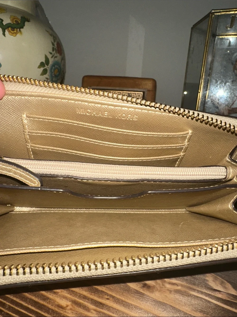Michael Kors Gold Python-Texture Zip Around Wallet